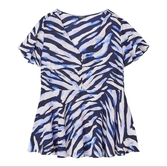 TORRID Navy Zebra Georgette Peplum Blouse - Picture 1 of 9